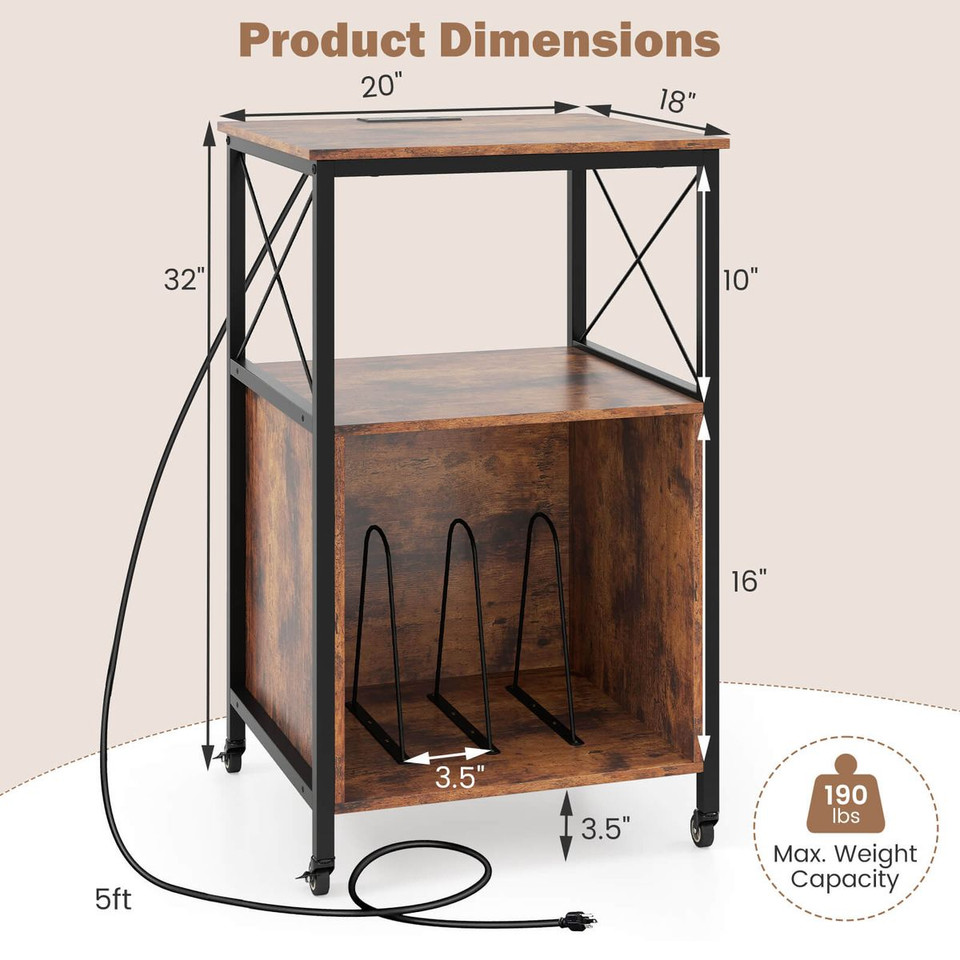 Mobile Record Player Stand with Power Cubby  product image