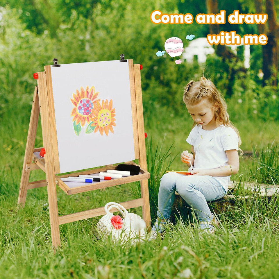 Kids' Art Easel with Whiteboard, Paper Roll, and Chalkboard product image