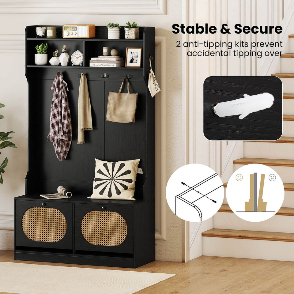 4-In-1 Hall Tree Entryway Bench with Coat Rack product image