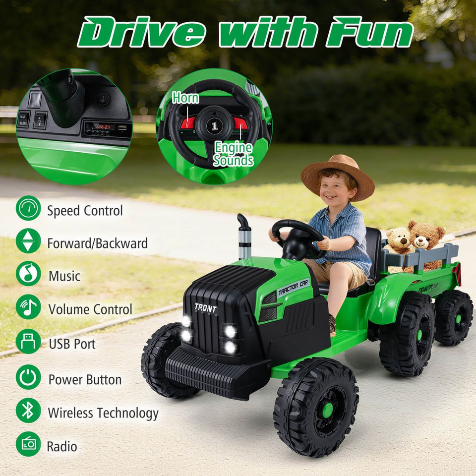 24V Kids' Ride-On Tractor with Detachable Trailer product image