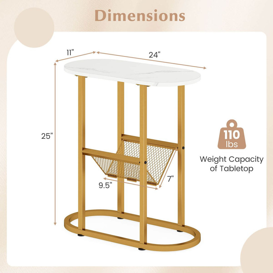 End Table with Faux Marble Tabletop and Magazine Holder product image