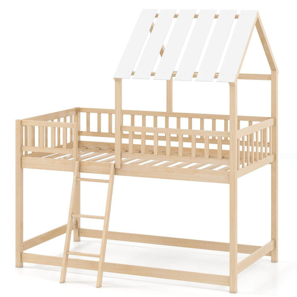 Twin Bunk Bed House with Roof and Full-length Guardrails product image