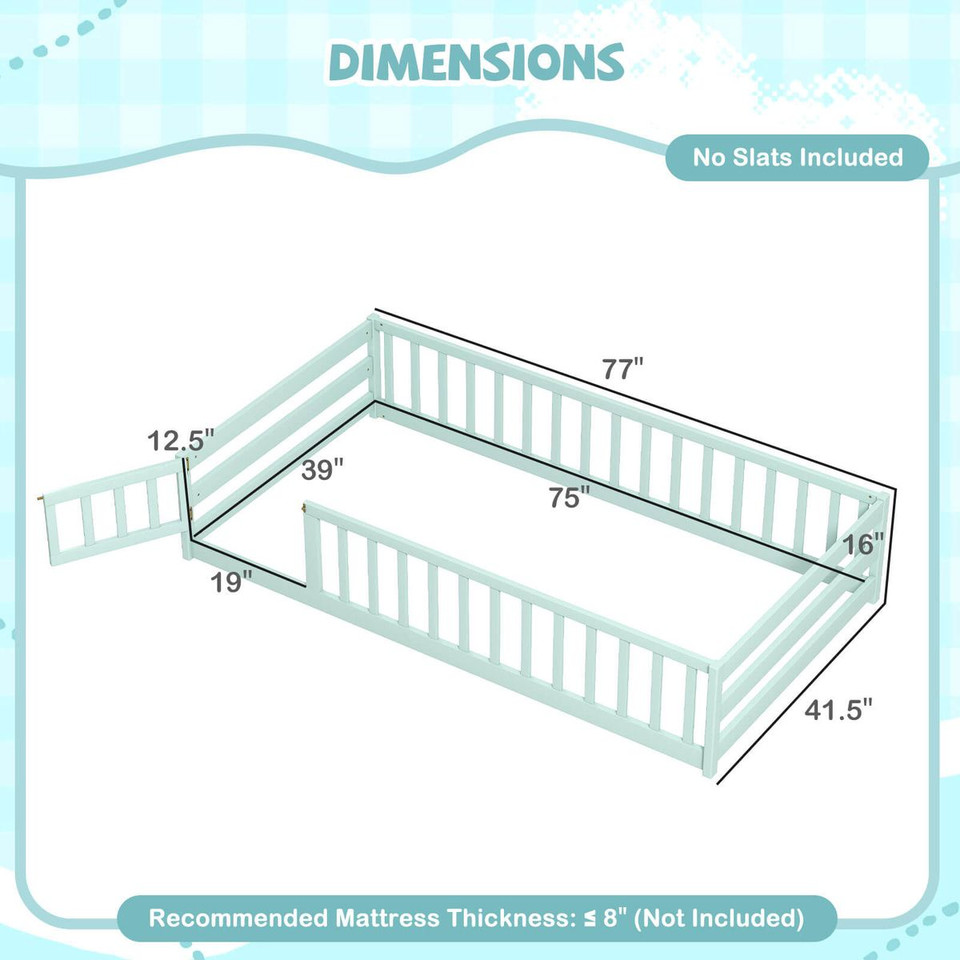 Twin Size Floor Bed with Gate and Safety Guardrails product image