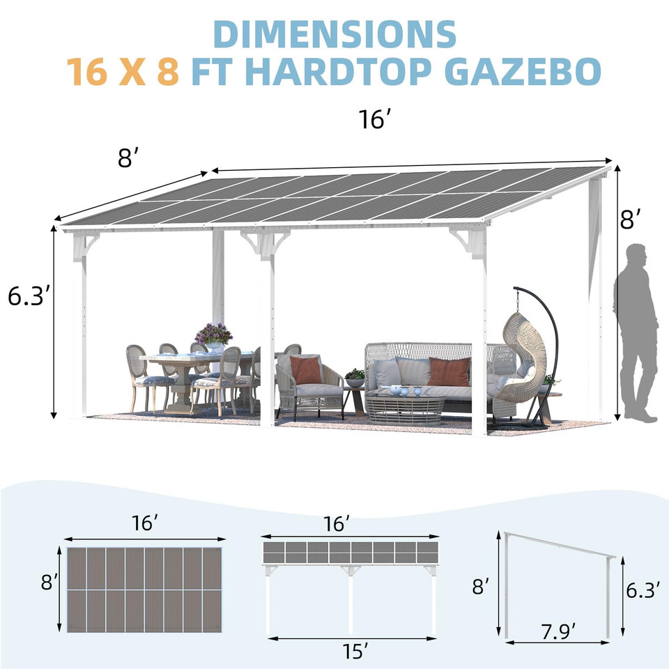 Outdoor Lean-to Hard Top Pergola product image