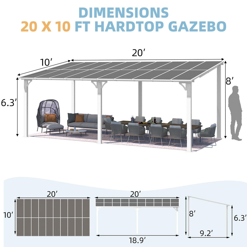 Outdoor Lean-to Hard Top Pergola product image