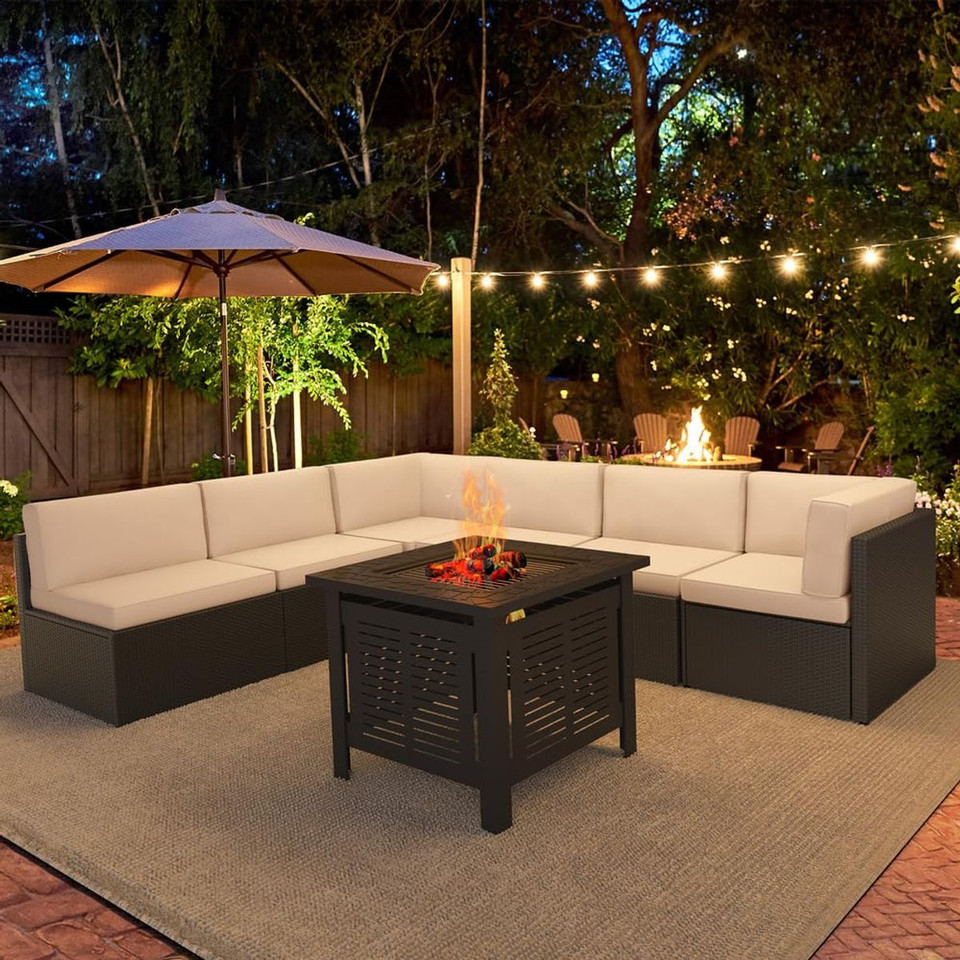 7-Piece Outdoor Patio Furniture Set with 30" Fire Pit Table product image