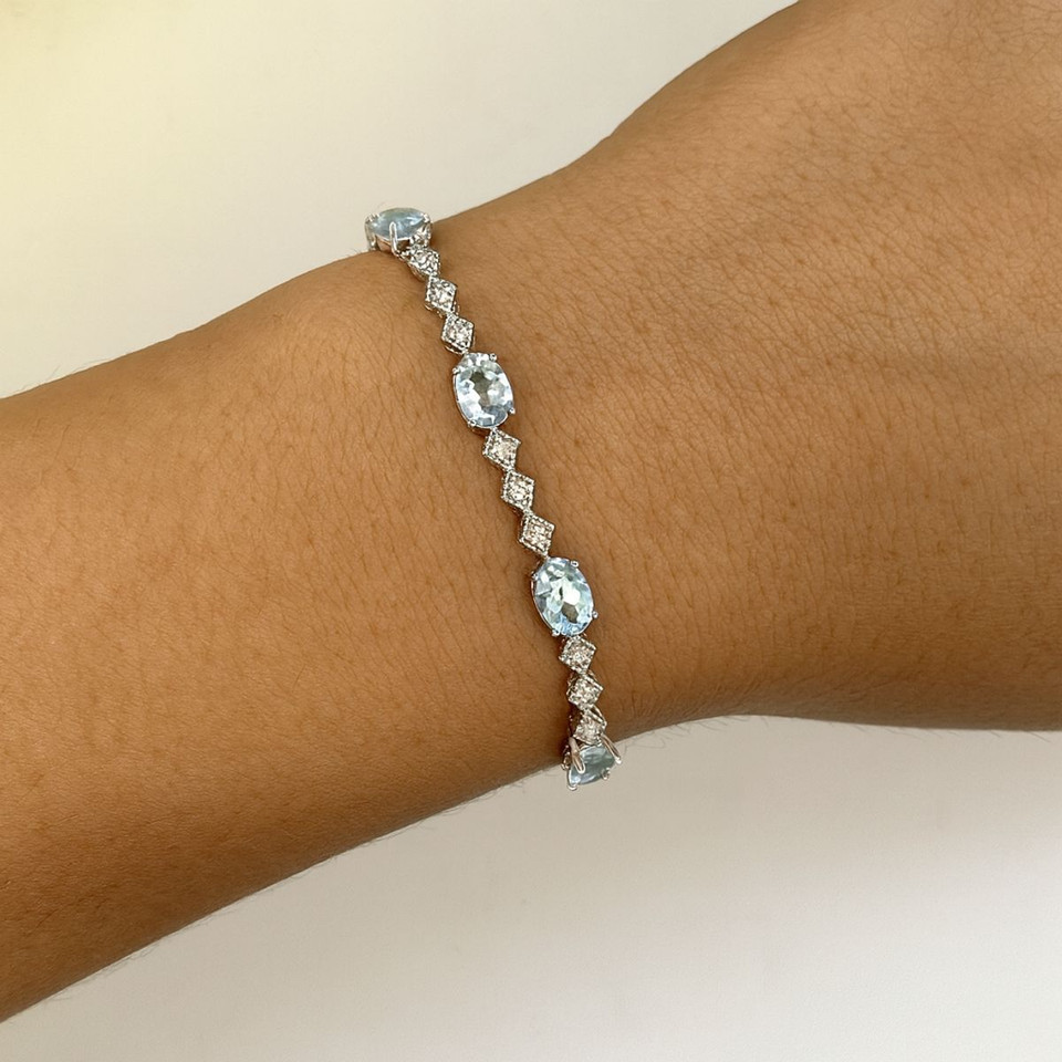 Blue Topaz and Diamond Accent Bracelet in Sterling Silver product image