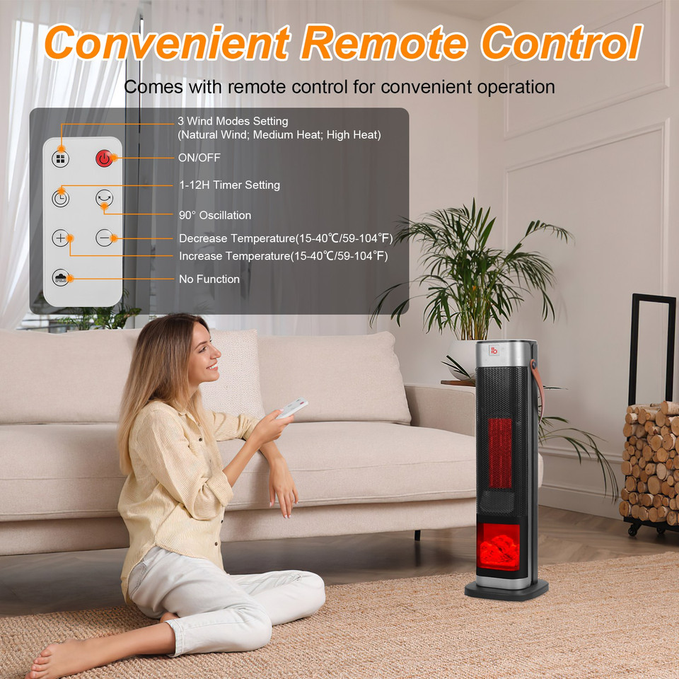 1500W Ceramic Tower Ocillating Space Heater product image