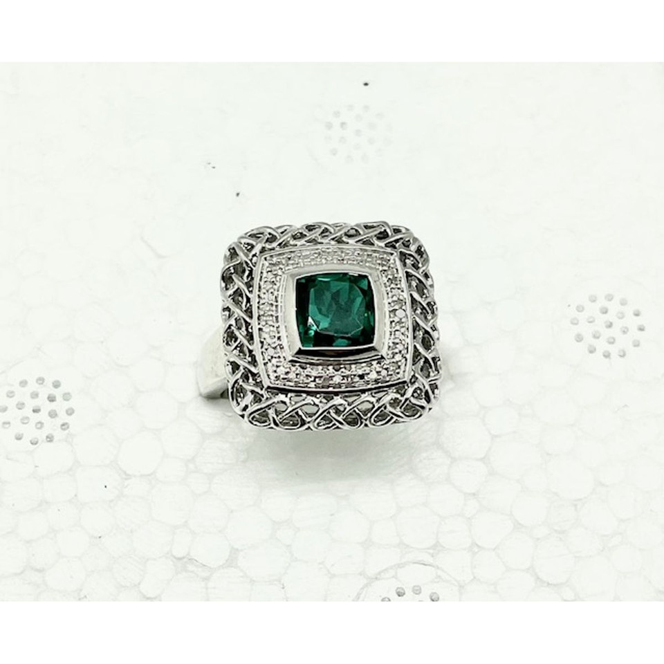 Stunning Emerald & Diamond Ring in Sterling Silver product image