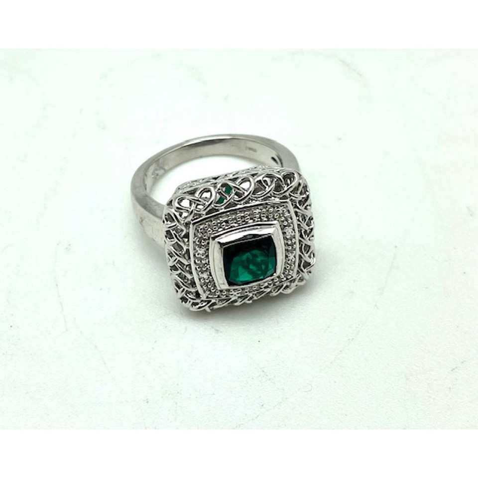 Stunning Emerald & Diamond Ring in Sterling Silver product image