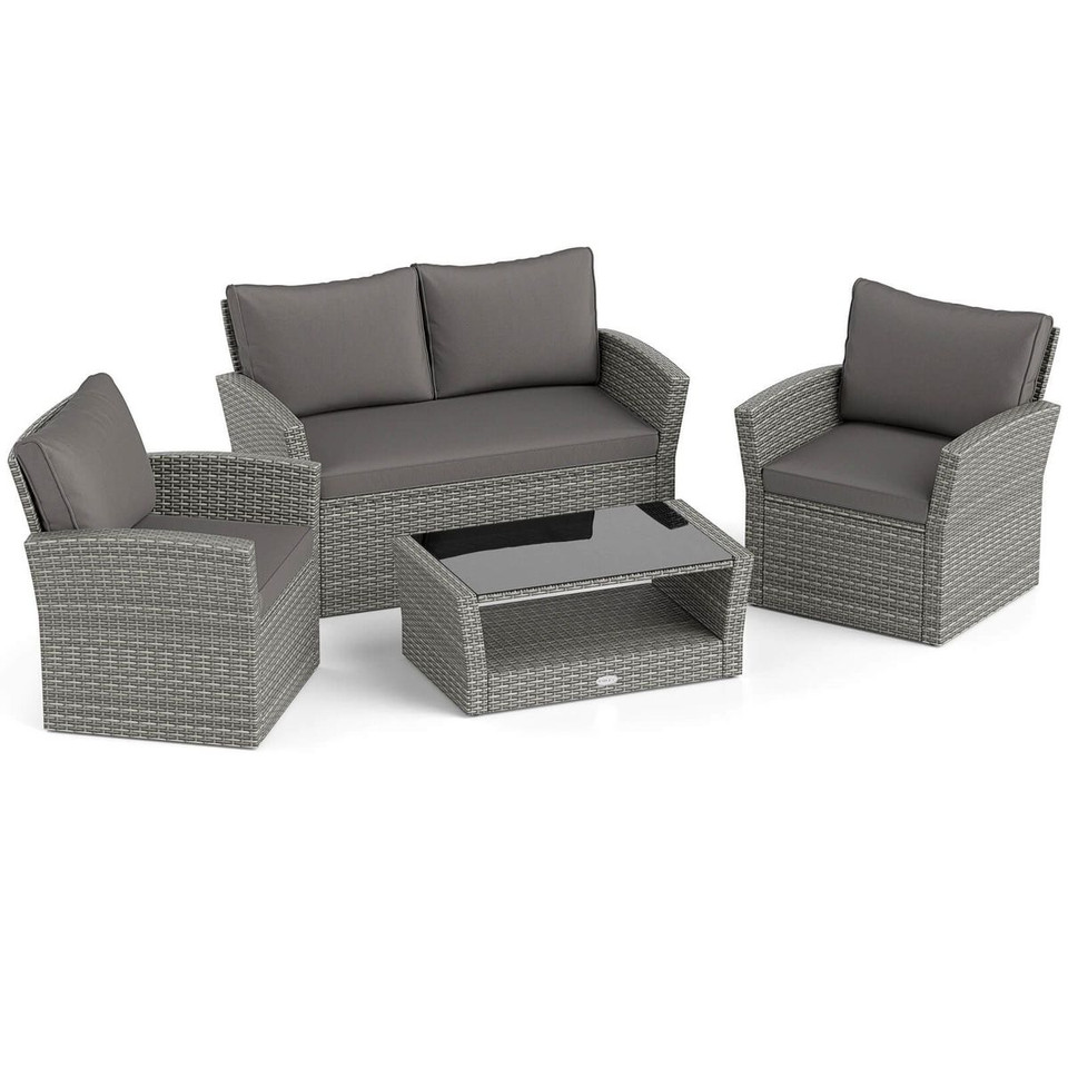 4-Piece Patio Furniture Set with 2 Rattan Chairs and Coffee Table product image