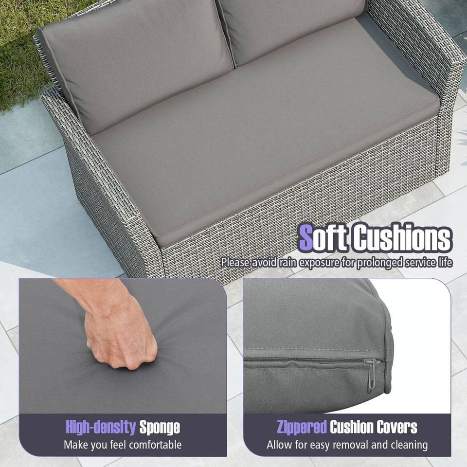 4-Piece Patio Furniture Set with 2 Rattan Chairs and Coffee Table product image
