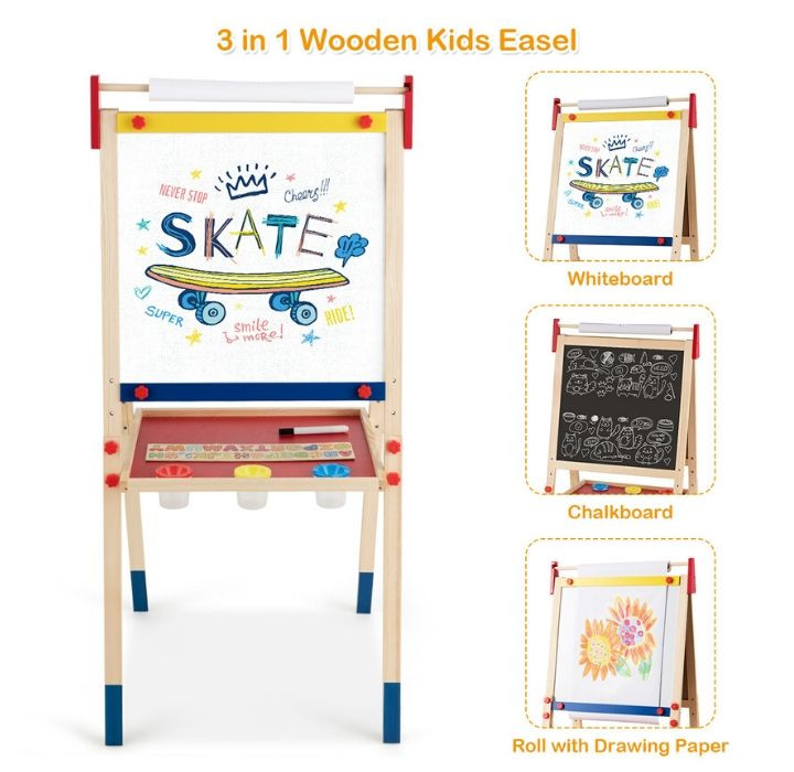 Kids' All-in-One Wooden Art Easel with Paper Roll product image