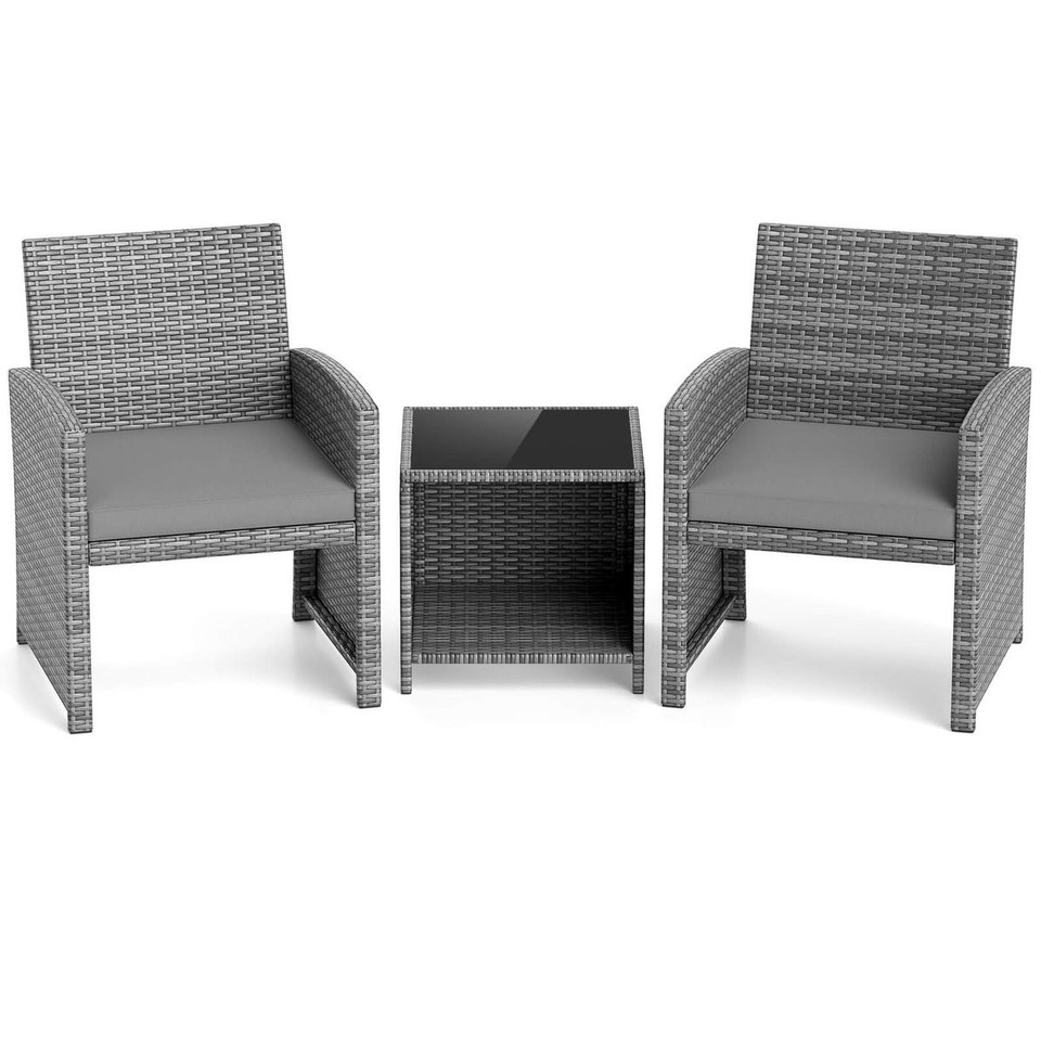3-Piece Patio Furniture Set with Tempered Glass Coffee Table product image