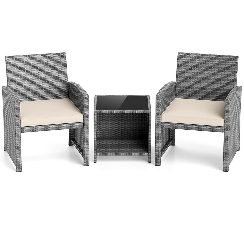 3-Piece Patio Furniture Set with Tempered Glass Coffee Table product image