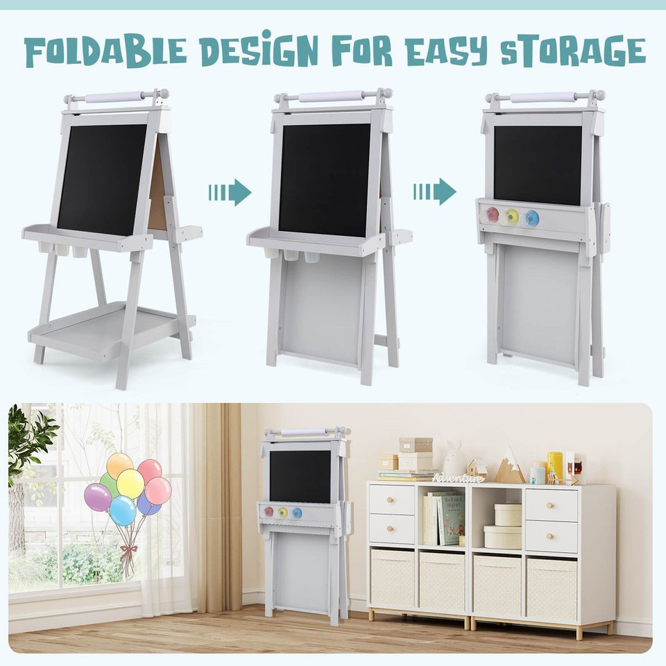 Kids' 3-in-1 Foldable Double-Sided Art Easel with Chalkboard product image