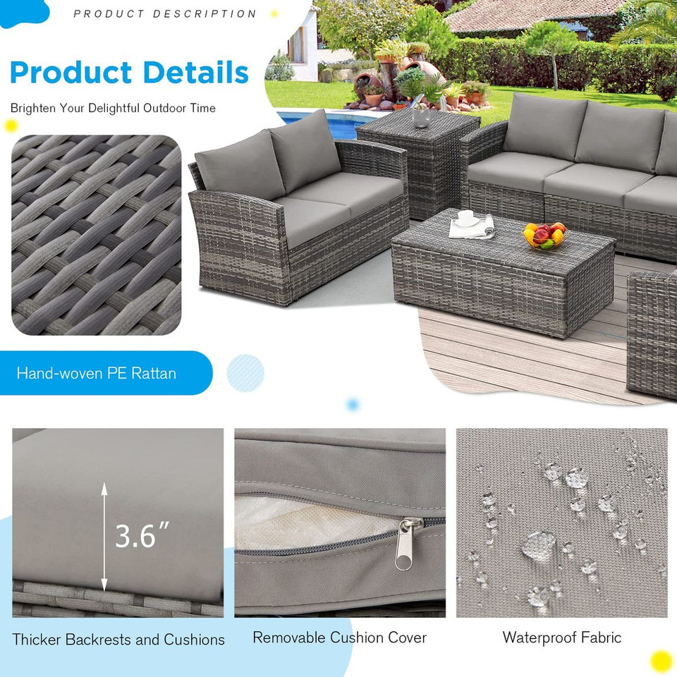7-Piece Outdoor Patio Furniture Sets with Two Storage Boxes product image