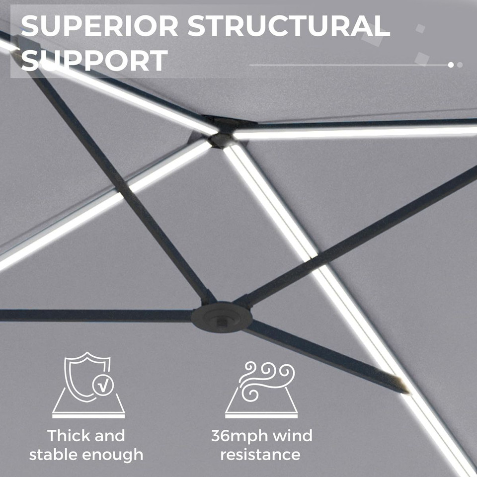 10FT Solar LED Wall Mounted Outdoor Patio Umbrella product image