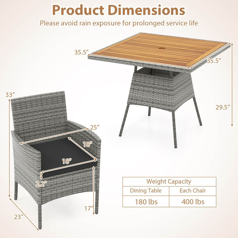 5-Piece PE Wicker Patio Dining Set with 1.97" Umbrella Hole product image