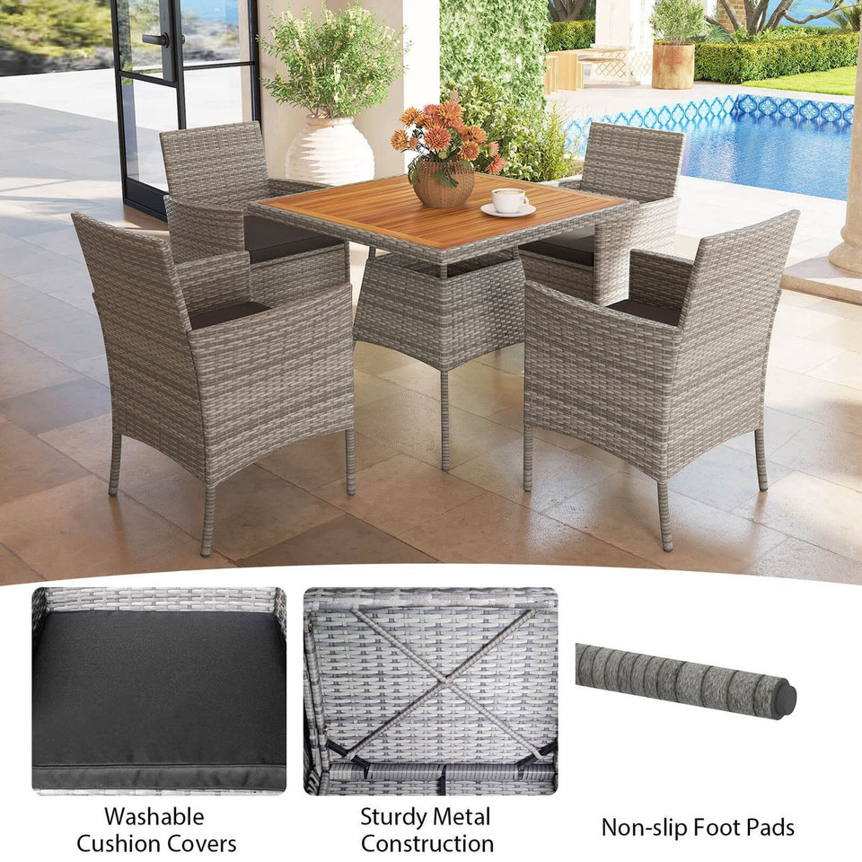 5-Piece PE Wicker Patio Dining Set with 1.97" Umbrella Hole product image