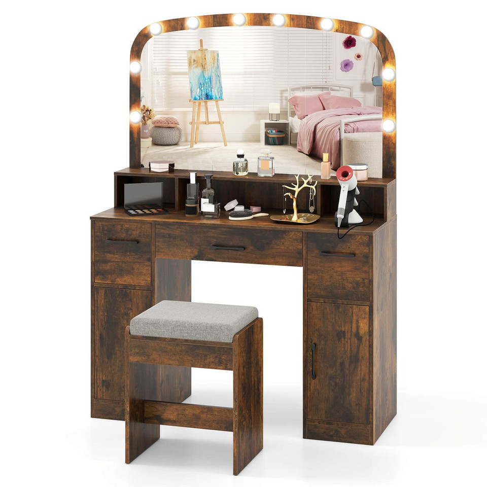 Vanity Makeup Table with Large Mirror and 3-Color Adjustable Lights product image