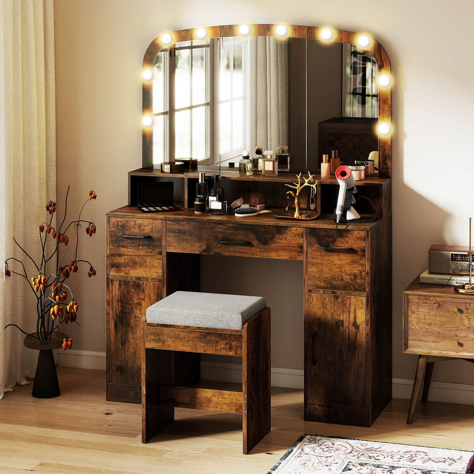 Vanity Makeup Table with Large Mirror and 3-Color Adjustable Lights product image