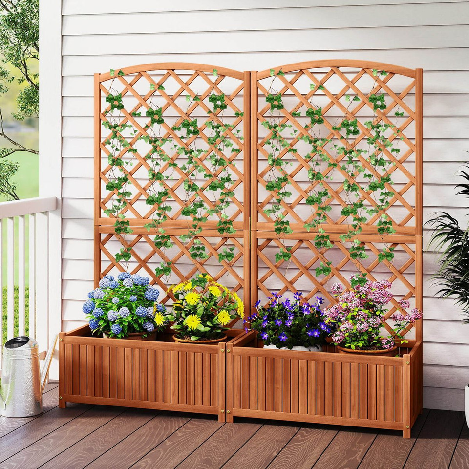 63” Wood Planter Container with Diamond Trellis, Planter Box product image
