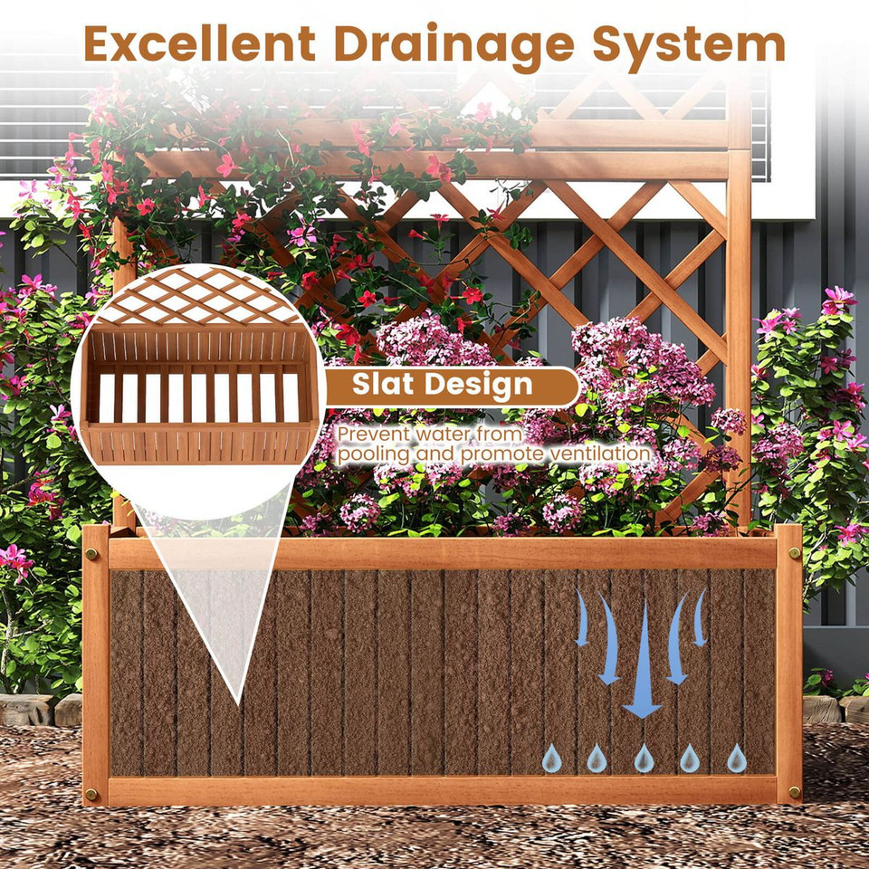 63” Wood Planter Container with Diamond Trellis, Planter Box product image