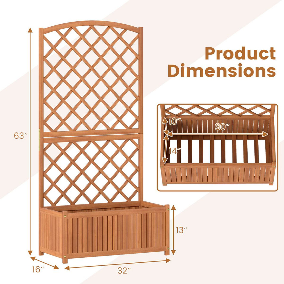 63” Wood Planter Container with Diamond Trellis, Planter Box product image