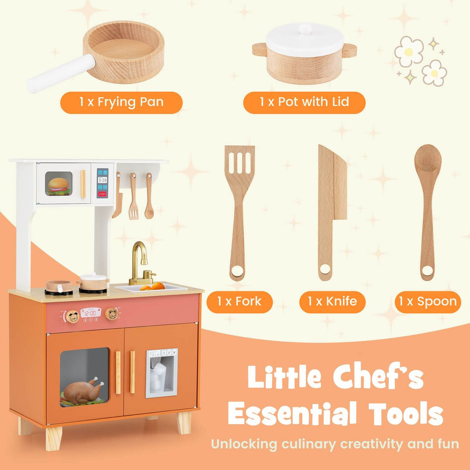Kids Kitchen Playset with Rotating Faucet and Cabinets product image