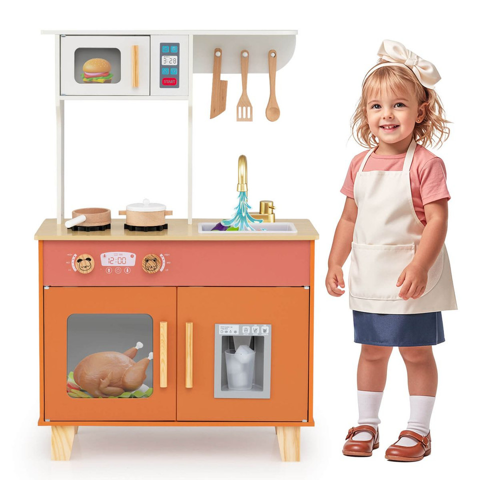 Kids Kitchen Playset with Rotating Faucet and Cabinets product image
