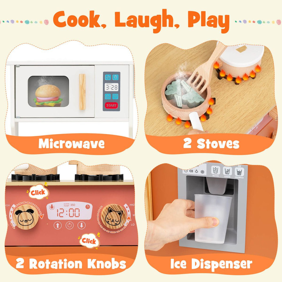 Kids Kitchen Playset with Rotating Faucet and Cabinets product image