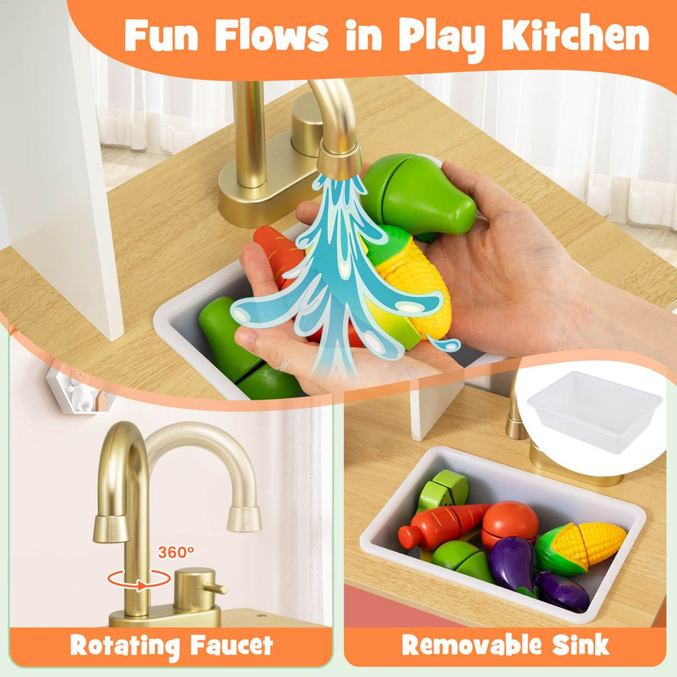Kids Kitchen Playset with Rotating Faucet and Cabinets product image