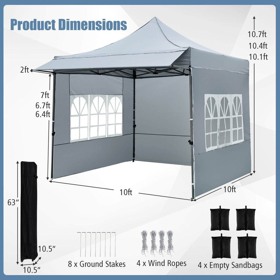 10 x 10 FT Pop up Canopy Tent with Sidewalls and Awning product image