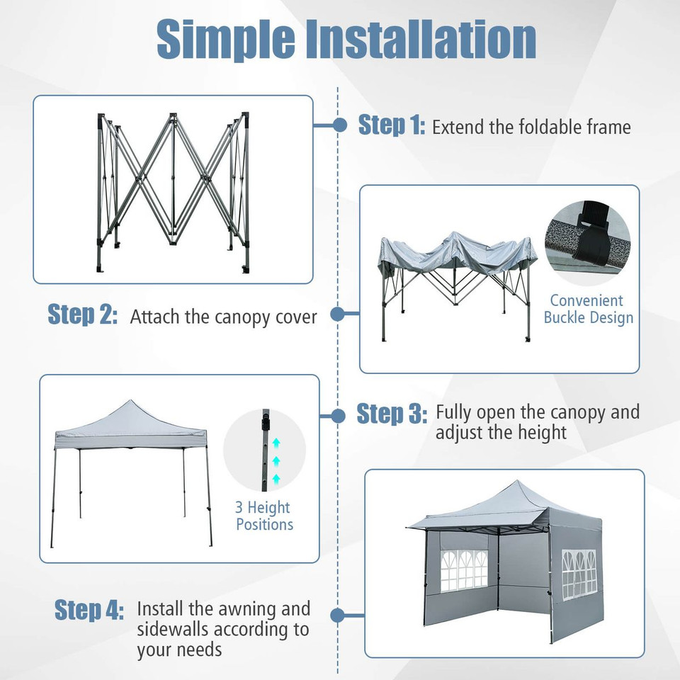 10 x 10 FT Pop up Canopy Tent with Sidewalls and Awning product image