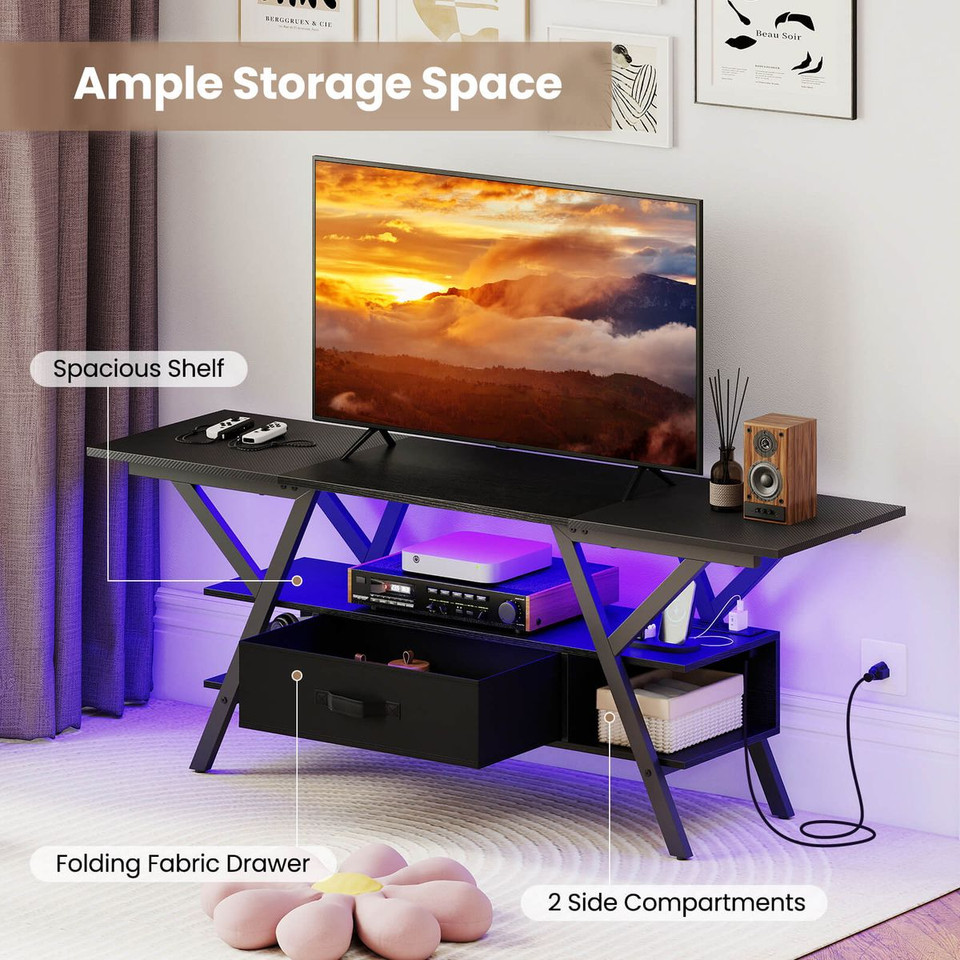 3-Tier TV Stand for 65" TVs with Power Outlets and Remote product image