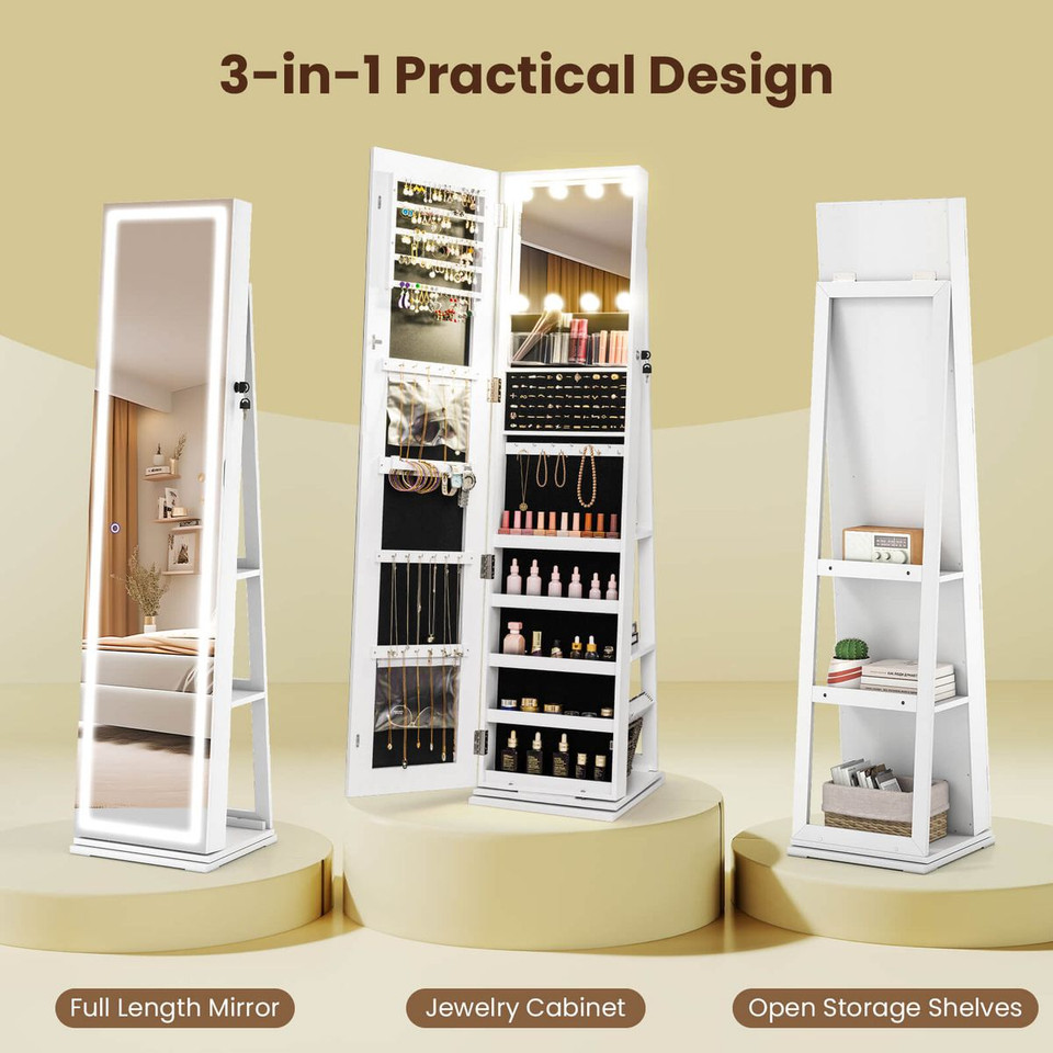 360° Swivel Jewelry Cabinet with Lighted Full Length Mirror product image