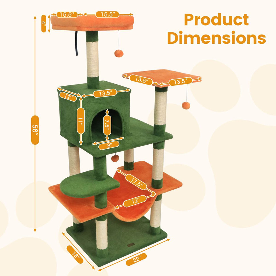 58” Tall Multi-Level Cat Tree with Upholstered Perch and Cat Condo product image