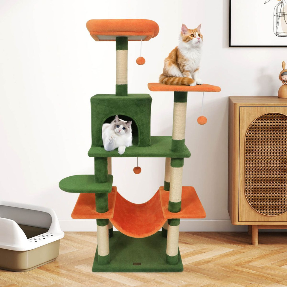 58” Tall Multi-Level Cat Tree with Upholstered Perch and Cat Condo product image
