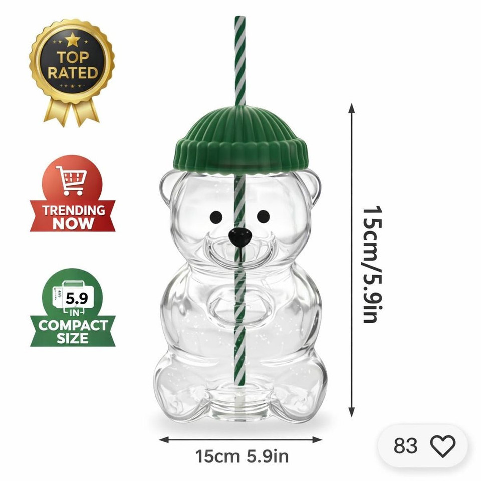 Cute Bear Reusable Cup with Straw product image