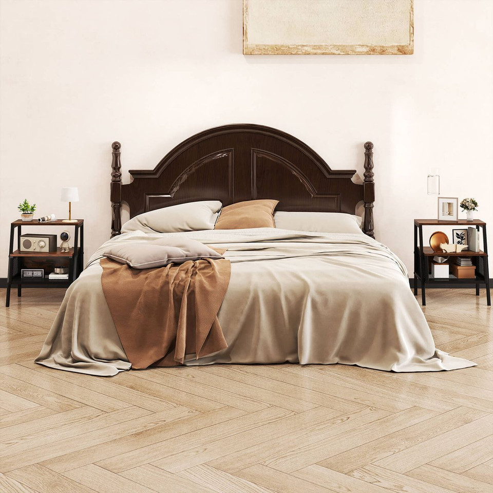 3-Tier Industrial Nightstand with 2 Open Shelves product image