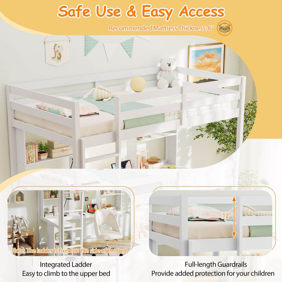 Twin Loft Bed with LED Light and Power Outlet product image