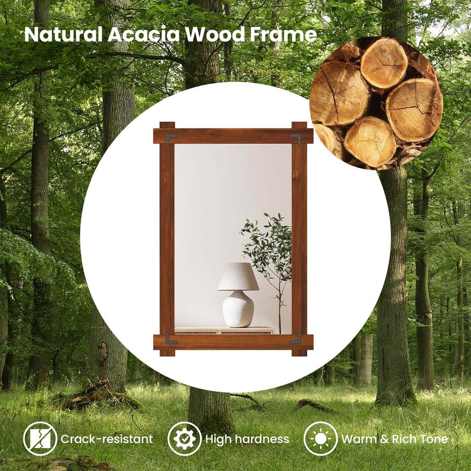 Acacia Wood Wall Mirror with Built-In Hanging Rings product image
