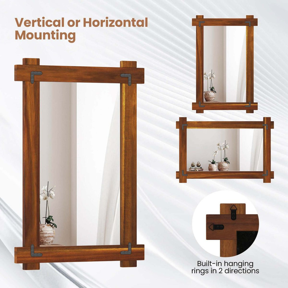 Acacia Wood Wall Mirror with Built-In Hanging Rings product image