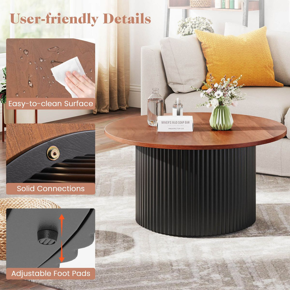 32" Round Coffee Table with Wave-Shaped Support product image
