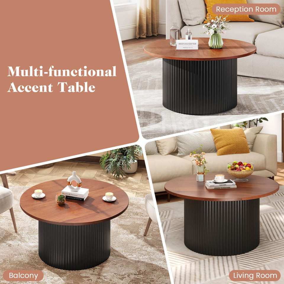 32" Round Coffee Table with Wave-Shaped Support product image
