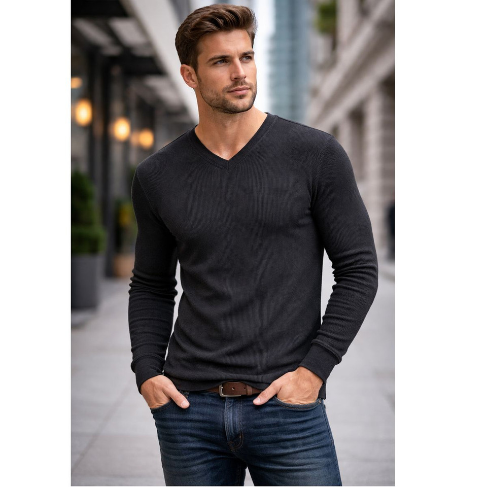 Men’s Long Sleeve V-Neck Waffle Knit Thermal Shirt (3-Pack) product image