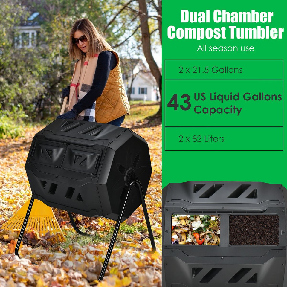 43-Gallon Composting Tumbler Bin with Dual Rotating Chamber product image