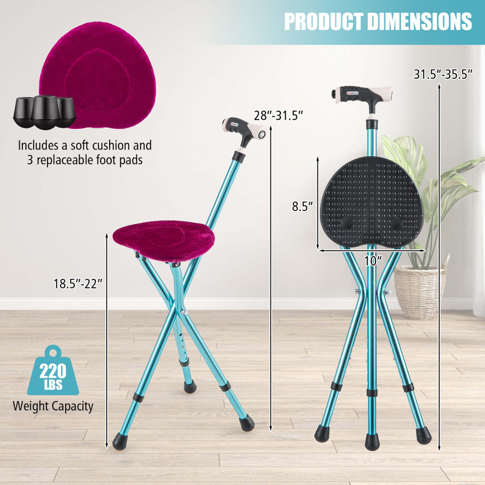 Lightweight Adjustable Folding Cane Seat with Light product image