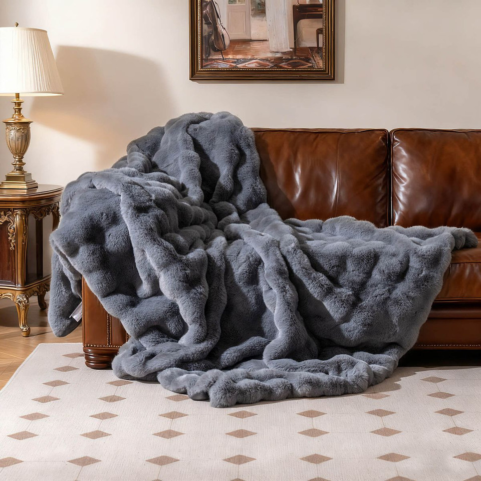 Bubble Faux Rabbit Fur Throw Blanket product image